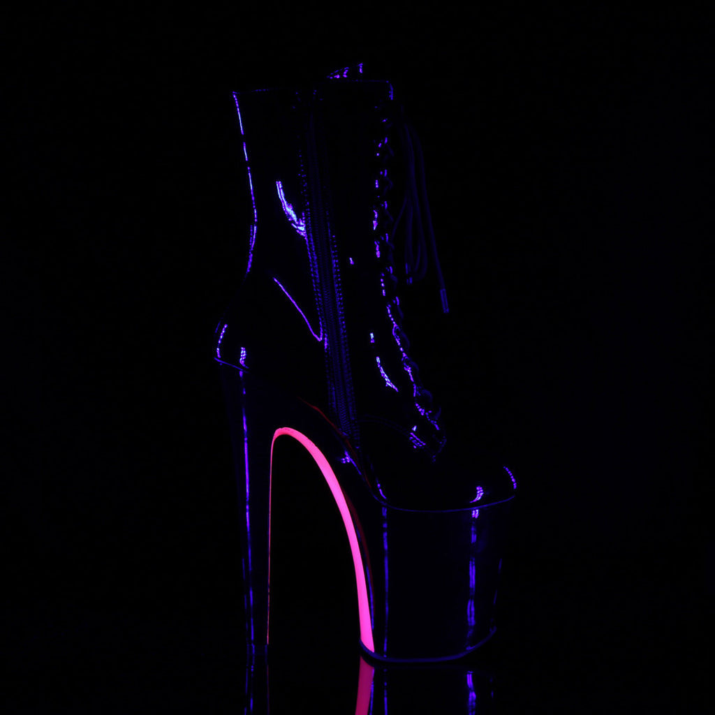 Pleaser Womens Ankle Boots XTREME-1020TT Blk Pat/Blk-Neon H. Pink