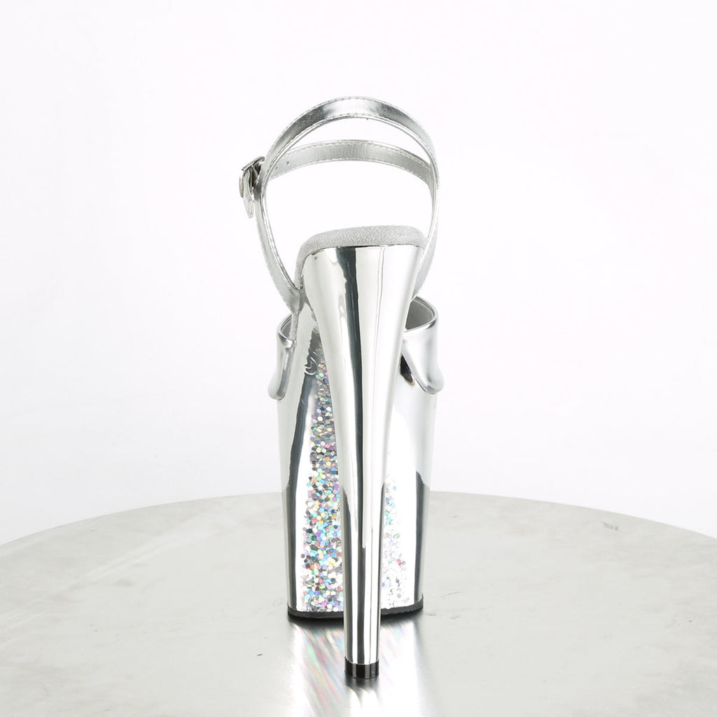 Pleaser Womens Sandals XTREME-809TTG Slv Metallic Pu/Slv Chrome-Glitter